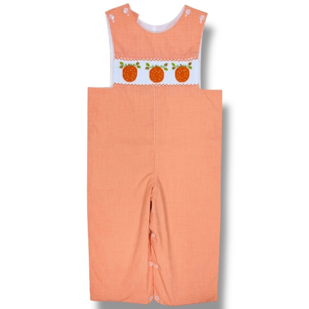 Smocked Auctions Toddler Boys Gingham Orange Embroidered Smocked Longalls 24m